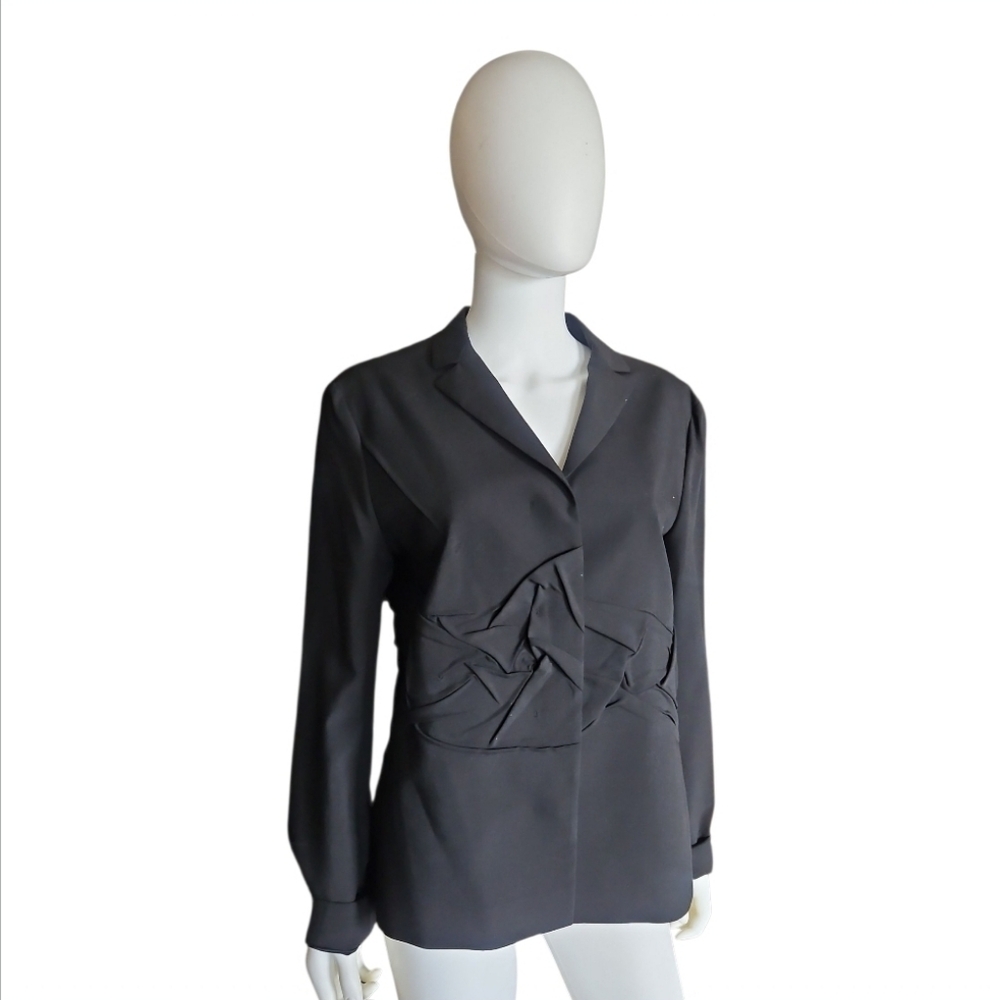 JIL SANDER | Black Tailored Blazer with Architectural Pleated / Knotted Detail